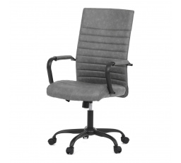 Kancelárska stolička, sivá ekokoža, hojdací mach, kolieska na tvrdú podlahu, čierny kov