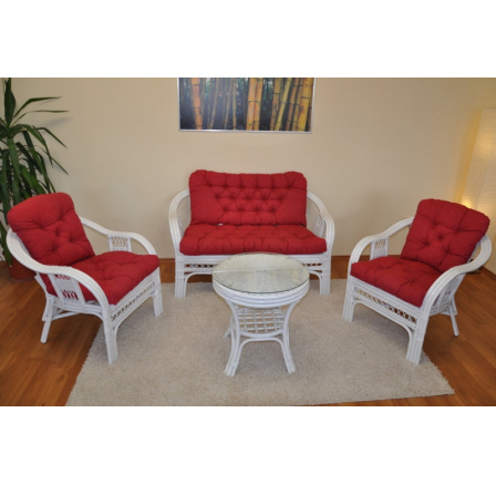 Ratanová sedacia súprava Rio De Janeiro biela bordová čalúnená