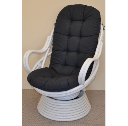 Ratanové hojdacie kreslo Swivel biely vankúš tmavo šedé zvýraznenia