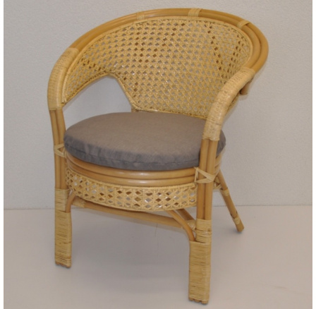 Ratanové kreslo Kina medový vankúš sivé zvýraznenia Ratanové kreslo Kina medový vankúš sivé zvýraznenia