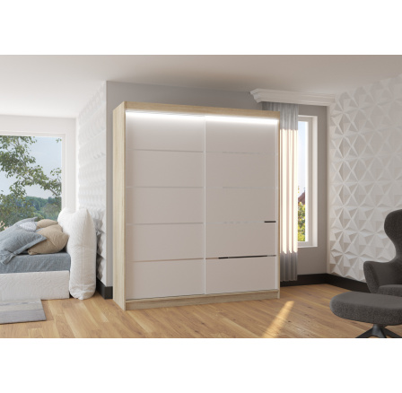 Posuvná skriňa s LED osvetlením SPECTRA 180 Sonoma+Biela Posuvná skriňa s LED osvetlením SPECTRA 180 Sonoma+Biela