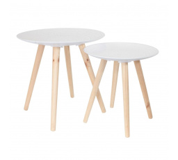 Sada 2 okrúhlych stolíkov biely/prírodný