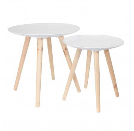 Sada 2 okrúhlych stolíkov biely/prírodný