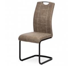 Jedálenská stolička, látka truffle vo vintage koži, biele prešívanie, kovovo-čierny lak