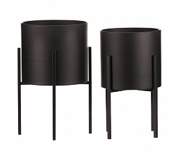 Sada 2 kovových interiérových stojanov na kvety, okrúhle, čierno-zlaté matné