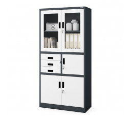 Kancelárska kovová skriňa so sejfom na spisy a dokumenty FILIP, 900 x 1850 x 400 mm, antracitovo-biela