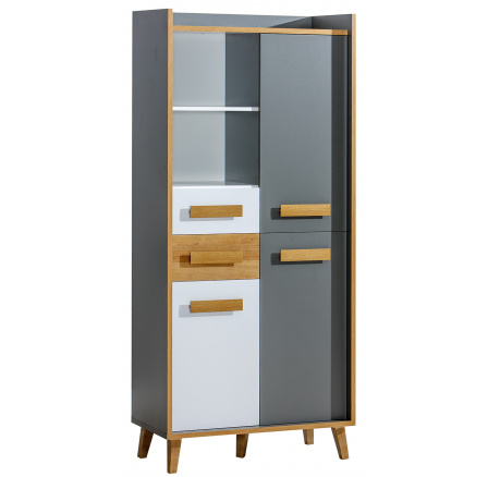 Šatníková skriňa WERSO - W3, Biela Brilliant+Antracit+Rivera