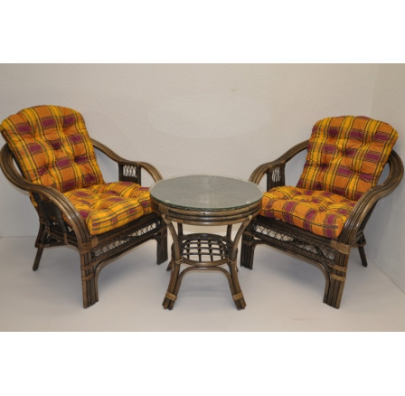 Ratanová sedacia súprava Rio De Janeiro 2+1 hnedé vankúšiky okrová kocka