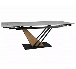 Jedálenský stôl GENESIS 180(240)x90 cm, Efekt bieleho mramoru/Dub/Čierny mat