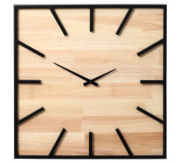 Hodiny nástěnné - čtvercové, z kovu a kaučukovníkového dřeva