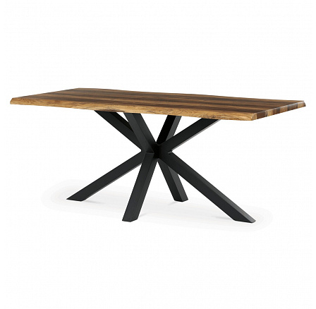 Stôl jedálenský, 180x90x75 cm, MDF doska, dekor staré drevo, kovová noha v tvare hviezdy, čierny lak