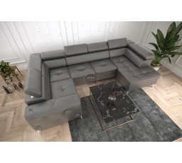 Rohová sedacia súprava ORION MAX II s funkciou spania 165x350x185 cm prírodná koža - Sivá koža, ľavá