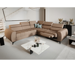 Rohová sedacia súprava PORTO II, relax prírodná koža 255x258 cm - pravá, Matná koža toffee