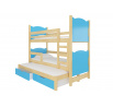Trojlôžková poschodová posteľ s matracmi LETICIA Pine+Blue