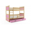 Detská poschodová posteľ RICO so zásuvkou 90x200 cm, vrátane matracov, Prírodná/Ružová