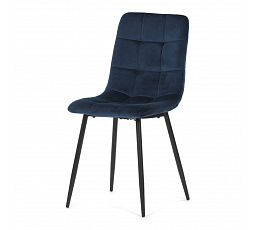 Stolička jedálenská, modrá zamatová látka, nohy čierny kov