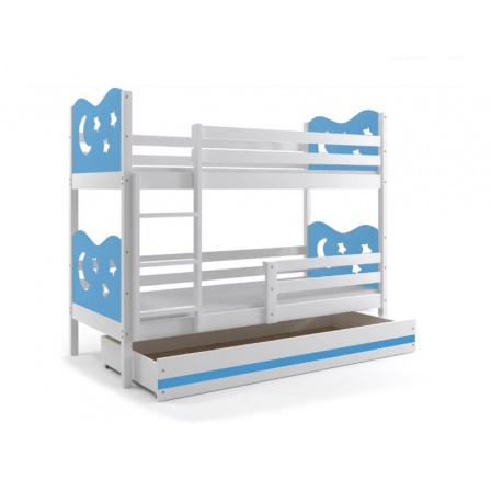 Posteľ z masívneho dreva pre 2 deti MAX 2 - biela/modrá