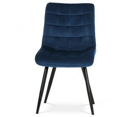 Jedálenská stolička, modrý zamat, nohy čierny kov