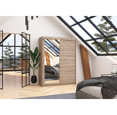 Posuvná skriňa so zrkadlom BIANCO 150 Truffle+Truffle