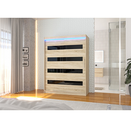 Posuvná skriňa s lacobelom a LED osvetlením MARTINEZ 150 Sonoma+Čierny Lacobel