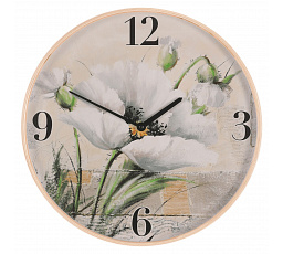 Hodiny nástěnné - pr. 40 cm, MDF a dřevený rám, kvetoucí mák