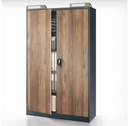 Kovová kancelárska skriňa na dokumenty JANA II, Eco Design: antracit/orech Kovová kancelárska skriňa na dokumenty JANA II, Eco Design: antracit/orech