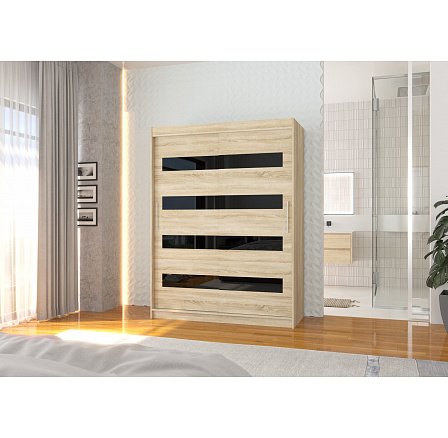 Posuvná skriňa s lacobelom MARTINEZ 150 Sonoma+Čierny Lacobel Posuvná skriňa s lacobelom MARTINEZ 150 Sonoma+Čierny Lacobel