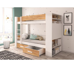 Dvojlôžková poschodová posteľ GARET 200x90 Biela+Borovica Zlatá
