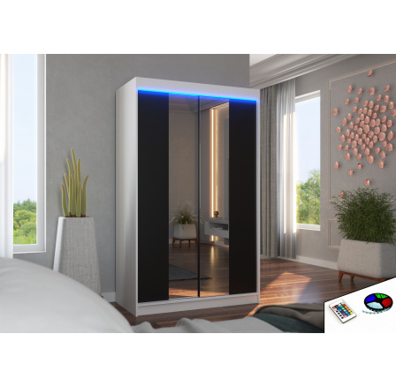 Posuvná skriňa so zrkadlom a LED osvetlením MARVIN 120 Biela+Čierna