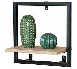 Nástenná polica 35x20 cm, MDF, dekor dub, čierny matný kov