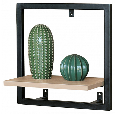 Nástenná polica 35x20 cm, MDF, dekor dub, čierny matný kov