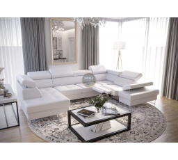 Rohová sedacia súprava GALAXY MAX II, relax s funkciou spania 215x350x170 - Eko koža biela, pravá