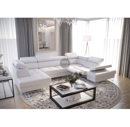 Rohová sedacia súprava GALAXY MAX II, relax s funkciou spania 215x350x170 - Eko koža biela, pravá Rohová sedacia súprava GALAXY MAX II, relax s funkciou spania 215x350x170 - Eko koža biela, pravá
