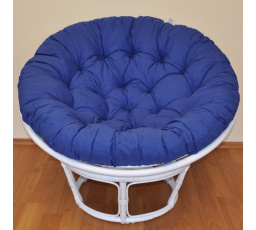 Ratanový papasan 100 cm biely, tmavomodrá vložka