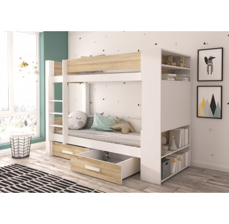 Dvojlôžková poschodová posteľ GARET 180x80 Biela+Sonoma