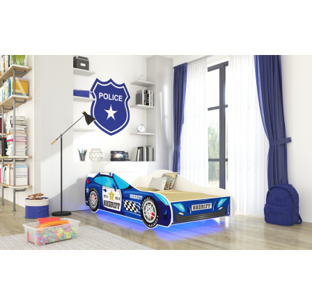 Posteľ s matracom a LED osvetlením SHERIFF 140x70 Modrá