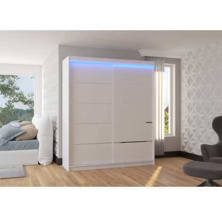 Šatní skriňa s posuvnými dverami a LED osvetlením SPECTRA 180 Biela+Biela