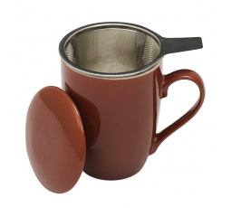 Hrnček Mira oranžový s lúhovačom a viečkom