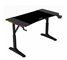 Pevný herní stůl 120x60cm, RGB LED, výběr výšky, melamin, carbon, LT-H1212 BK