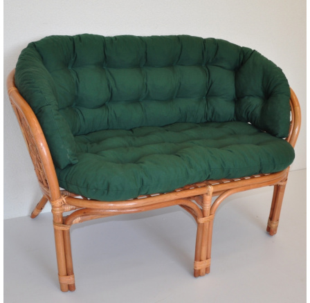 Ratanová lavica Bahama koňakový vankúš zelený dralon MAXI