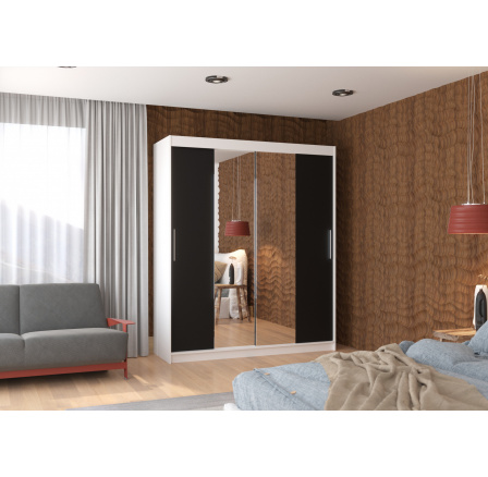 Posuvná skriňa so zrkadlom DALLAS 180 Biela+Čierna Posuvná skriňa so zrkadlom DALLAS 180 Biela+Čierna