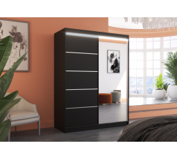 Posuvná skriňa so zrkadlom a LED osvetlením LIMBO 150 Čierna+Čierna