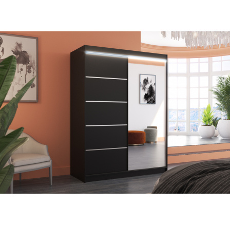 Posuvná skriňa so zrkadlom a LED osvetlením LIMBO 150 Čierna+Čierna