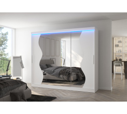 Posuvná skriňa so zrkadlom a LED osvetlením SHARON 250 Biela+Biela