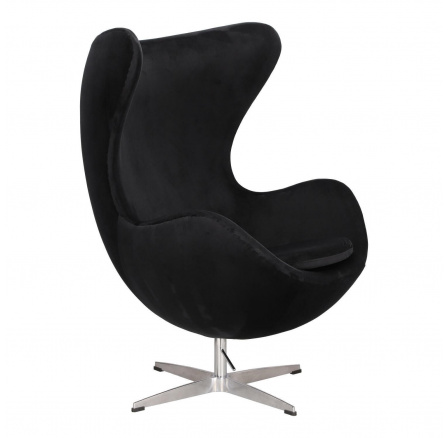 Kreslo Vajce Velvet čierne/strieborná základňa
