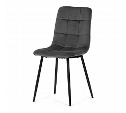 Stolička jedálenská, sivá zamatová látka, nohy čierny kov