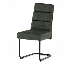 Stolička jedálenská, taštičkové pružiny v sedadle, madlo na operadle, zelená látka, čierny kov