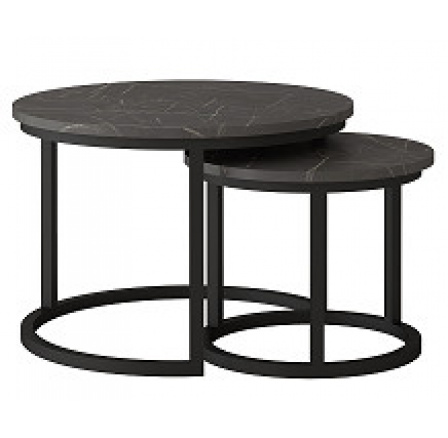 TRENTO - Konferenčný stolík set 2 kusov - laminovaný mramor/kovová noha ČIERNY (Toronto stolik kawowy=2balenia)(IZ) (K150)