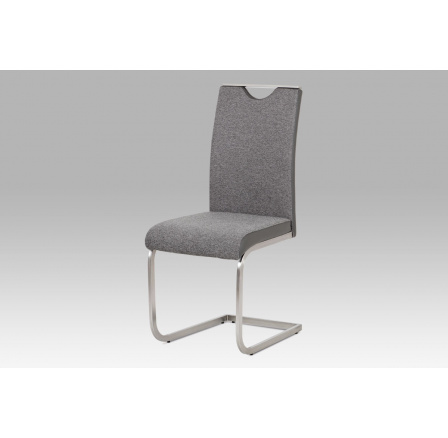 Jedálenská stolička sivá látka + sivá koženka / brúsená nerezová oceľ
