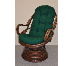 Ratanové hojdacie kreslo Swivel hnedý vankúš zelený dralon